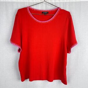 J. Crew Top Retro Rib Shrunken T-Shirt Red Stitching Artsy Maximalist Boho
